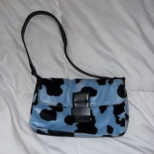Blue cow print handbag